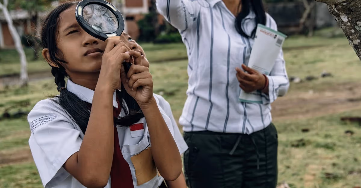 girls with magnifying glass