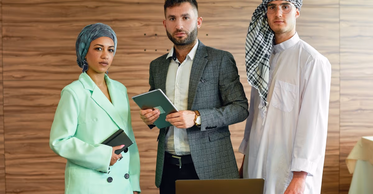 business people looking at camera