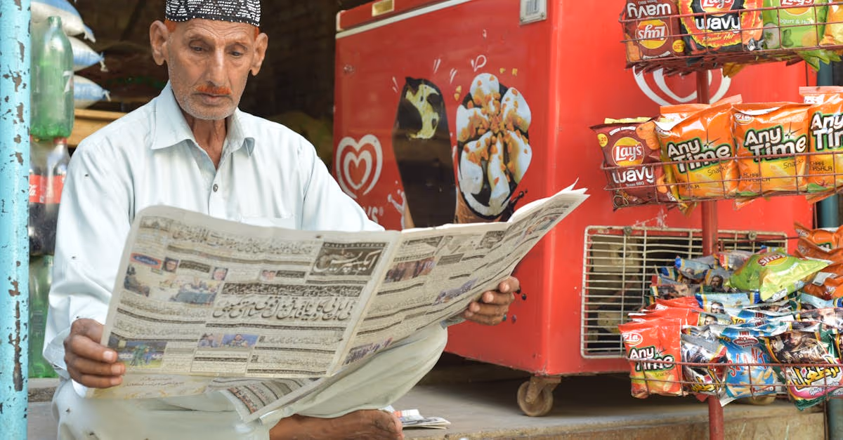 man reading paper